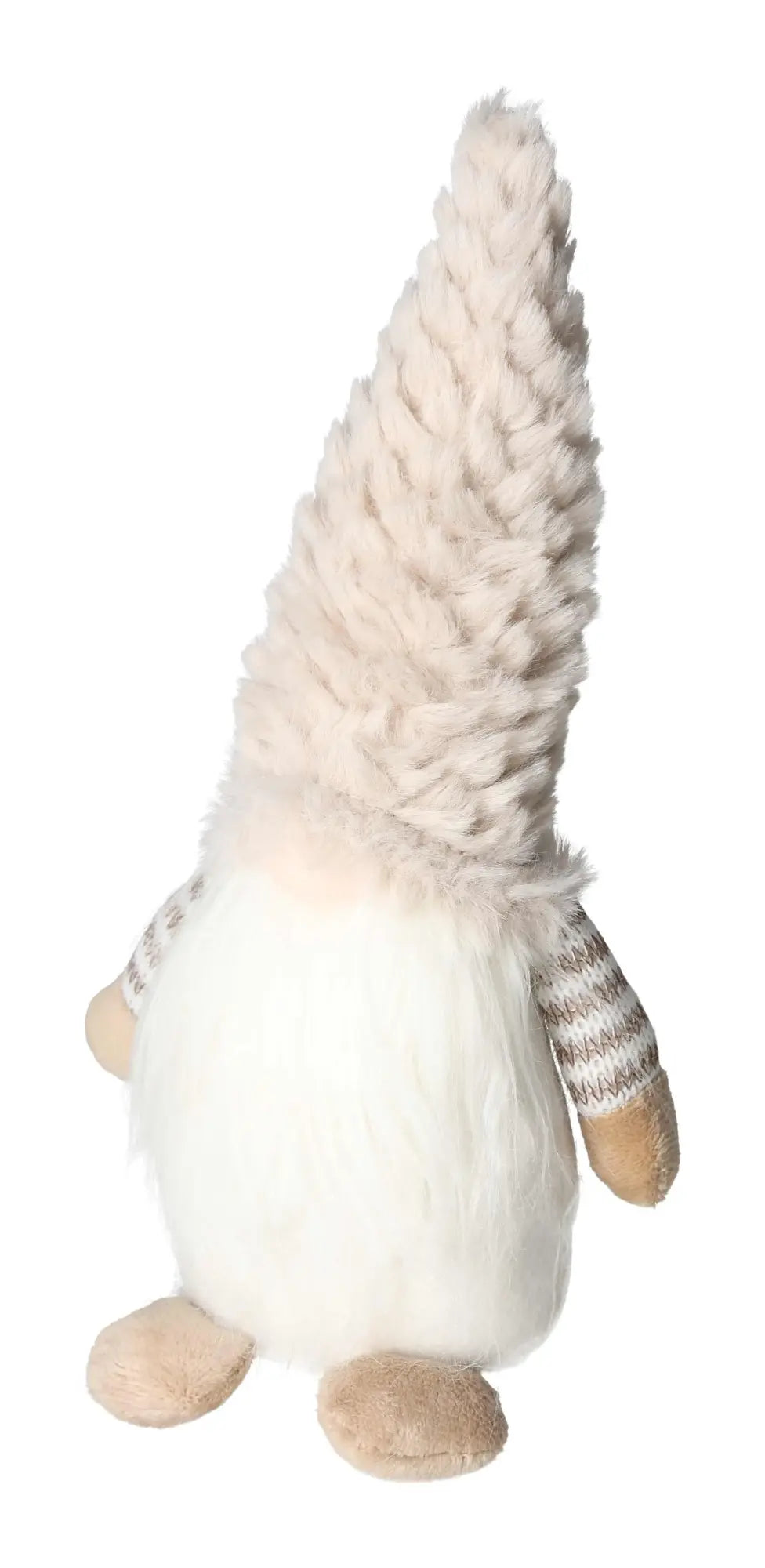 Beige textile gnome by Sylvia Crystals, featuring intricate design and spiritual elegance, embodying luxury and mindfulness.