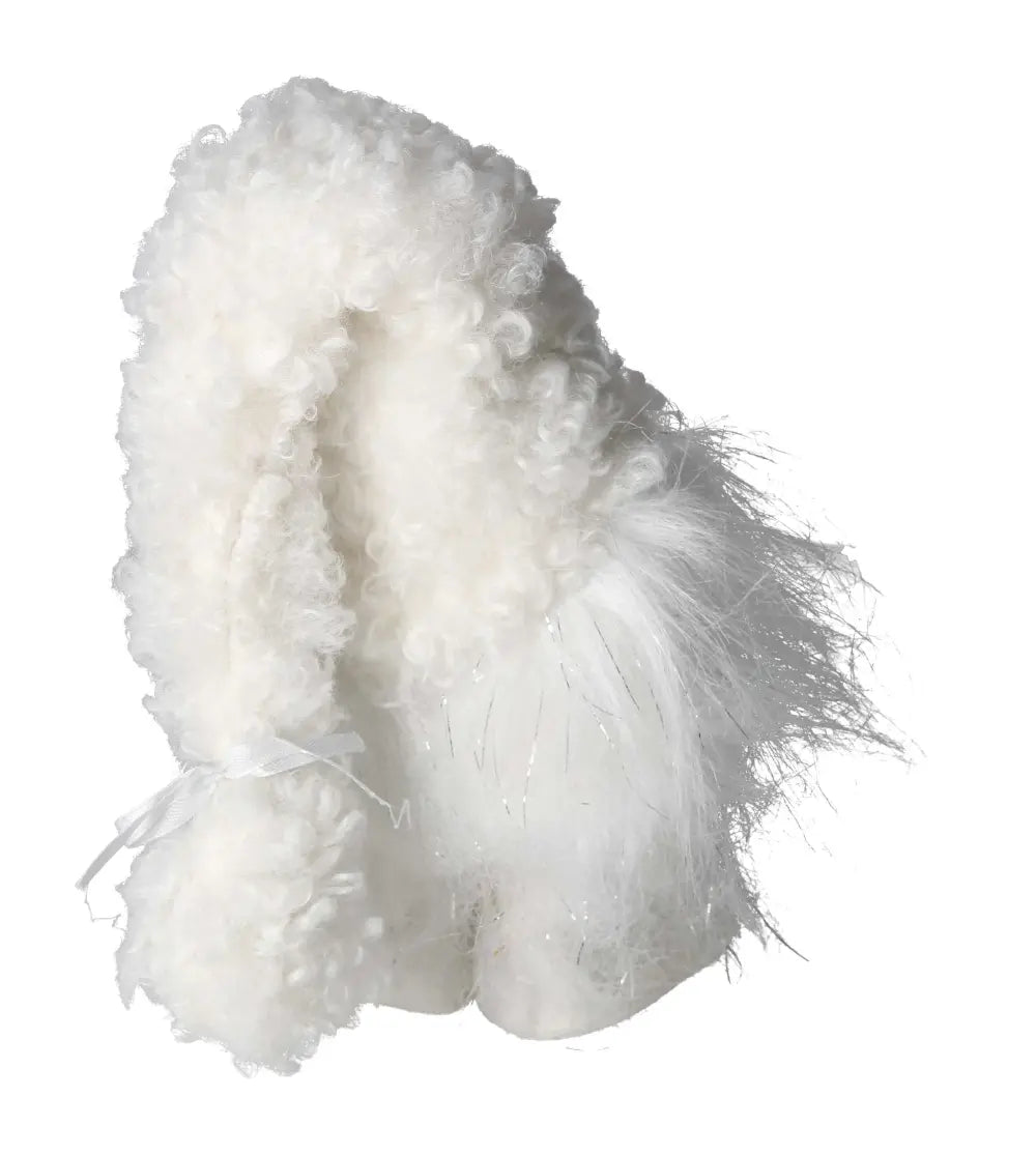 Luxurious white textile gnome from Sylvia Crystals, embodying elegance and conscious living.