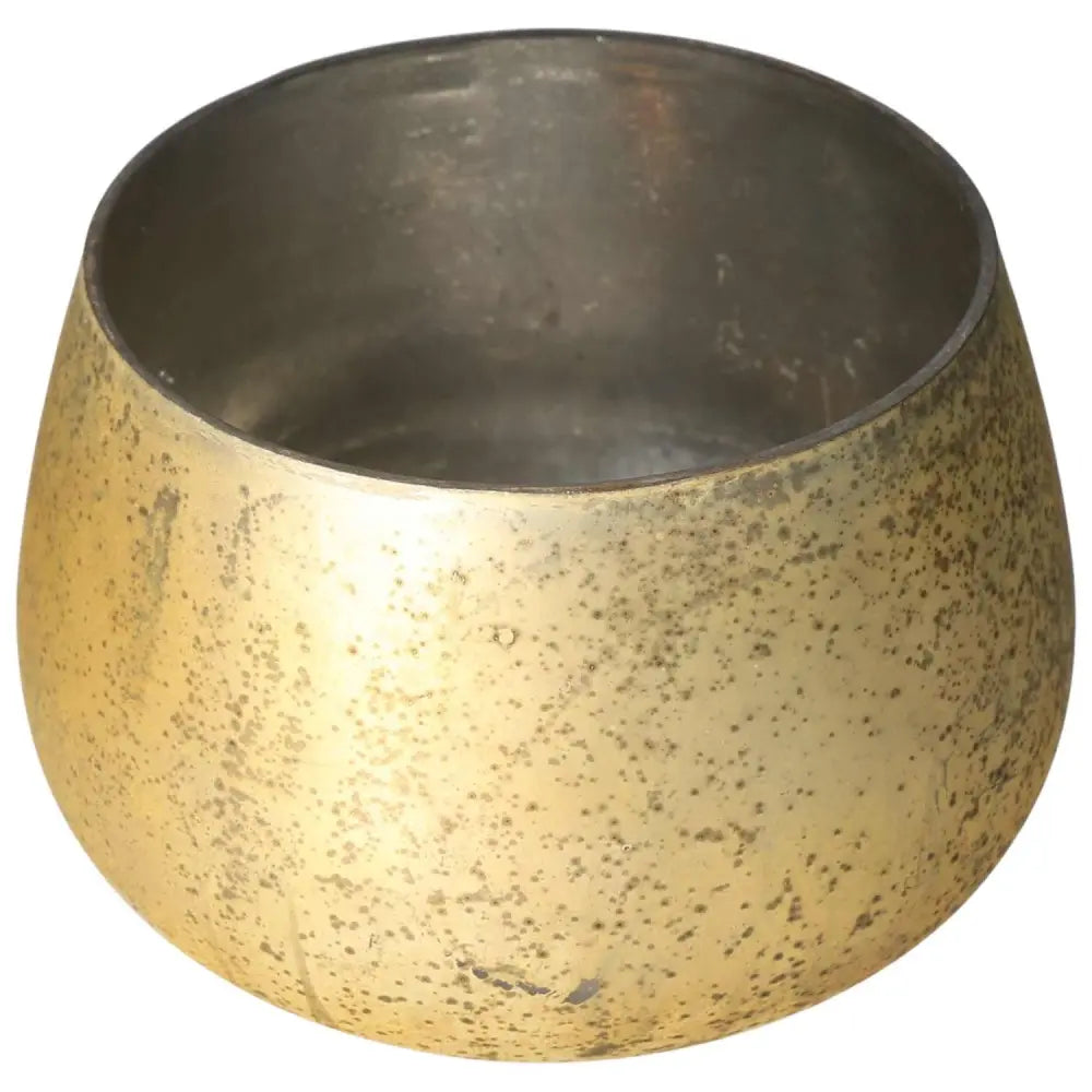 Elegant gold-toned metal bowl with a rustic finish, perfect for adding a touch of luxury and sophistication to any home decor.