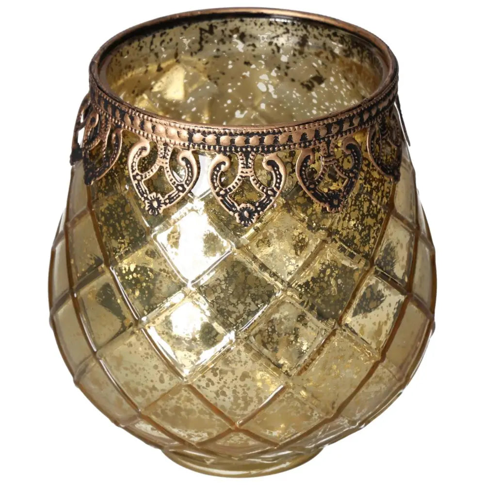 Elegant Gold Glass Lantern by Sylvia Crystals, showcasing intricate design and luxury craftsmanship for spiritual ambiance.