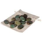 Collection of Green Quartz with Hematite Antistress Thumb Stones on a Cloth Bag for Relaxation and Healing