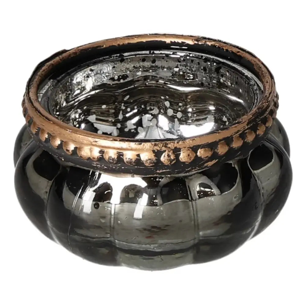 Elegant Grey Candle Holder with bronze accents by Sylvia Crystals, blending contemporary design with spiritual essence for luxurious decor.