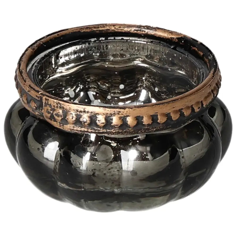 Elegant grey candle holder with a bronze rim, reflecting contemporary design and spiritual essence by Sylvia Crystals.