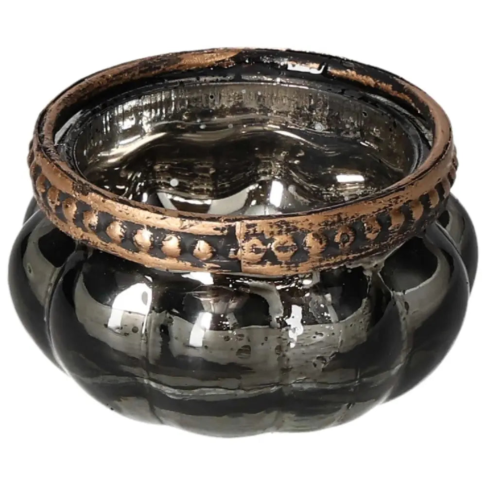 Elegant grey candle holder with intricate design from Sylvia Crystals, showcasing modern luxury and spiritual essence in home decor.