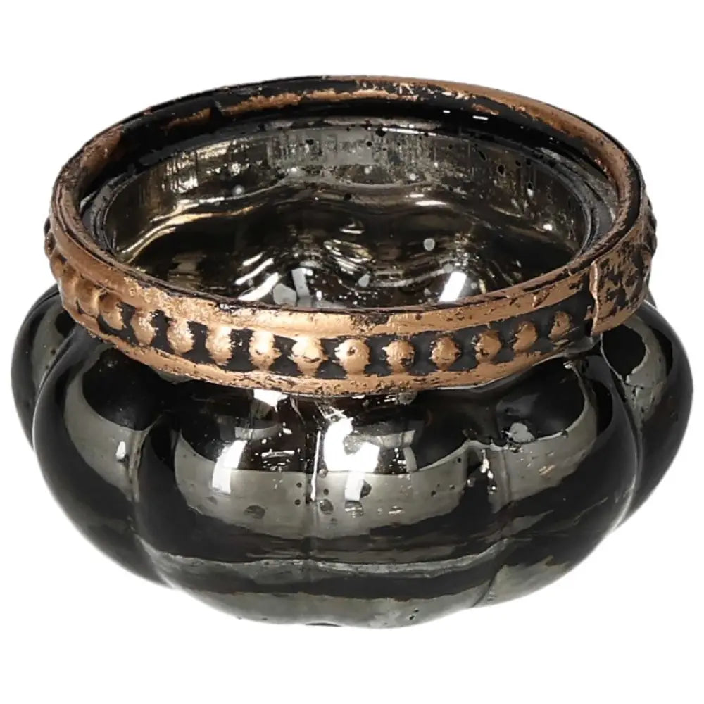 Elegant grey candle holder with bronze accents, ideal for modern home decor and enhancing spiritual ambiance.