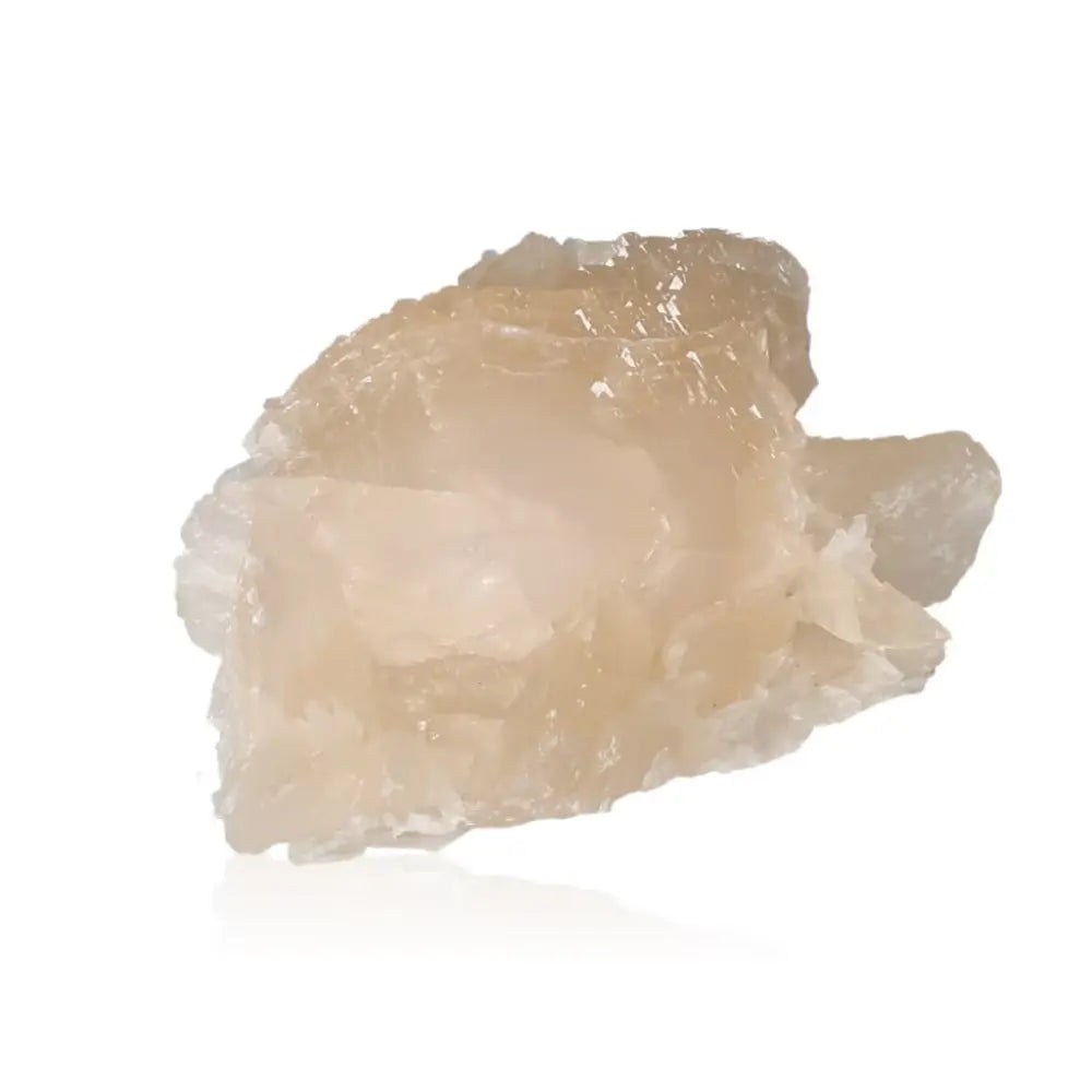 Honey Calcite gemstone, golden and translucent, known for boosting confidence and clarity, aligned with solar plexus and sacral chakras.