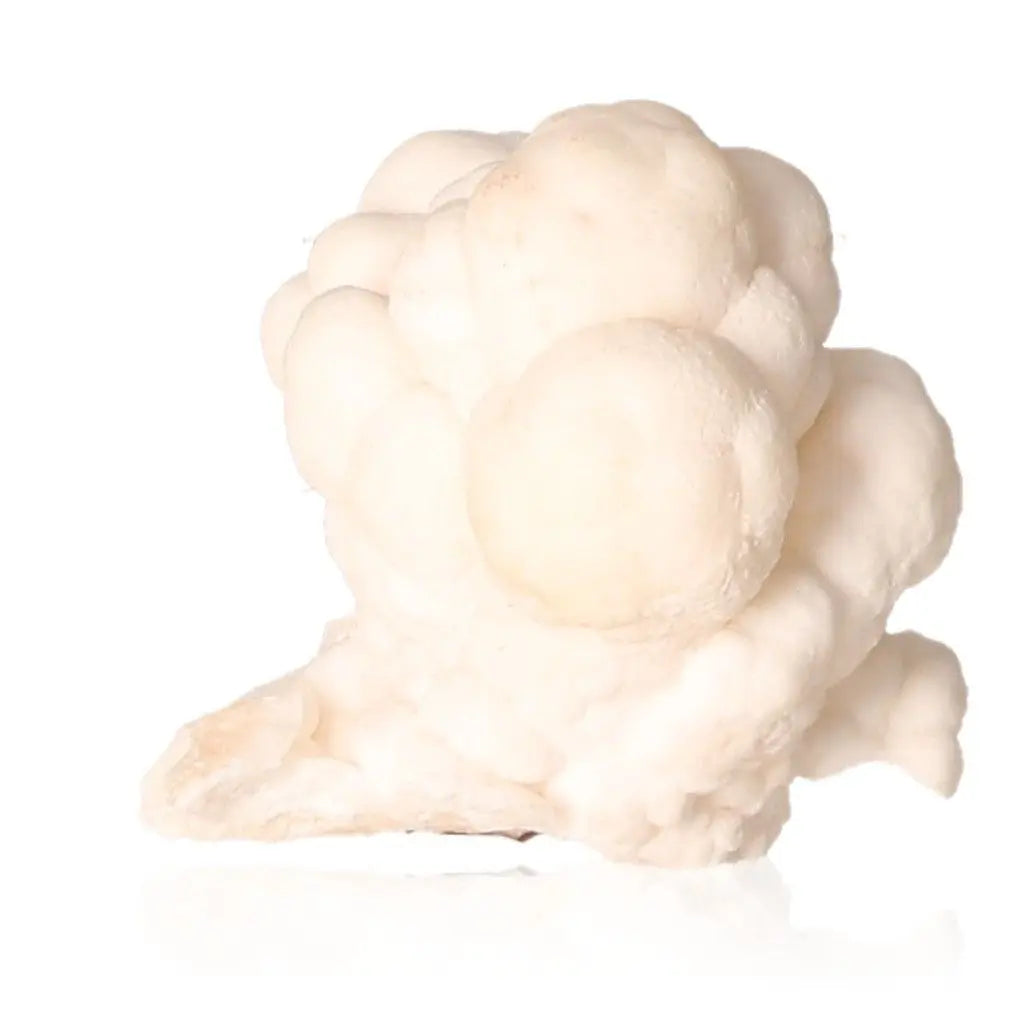 Ighoud Calcite Druze, white mineral formation, enhances grounding and transformation, from the Ighoud region, Morocco.