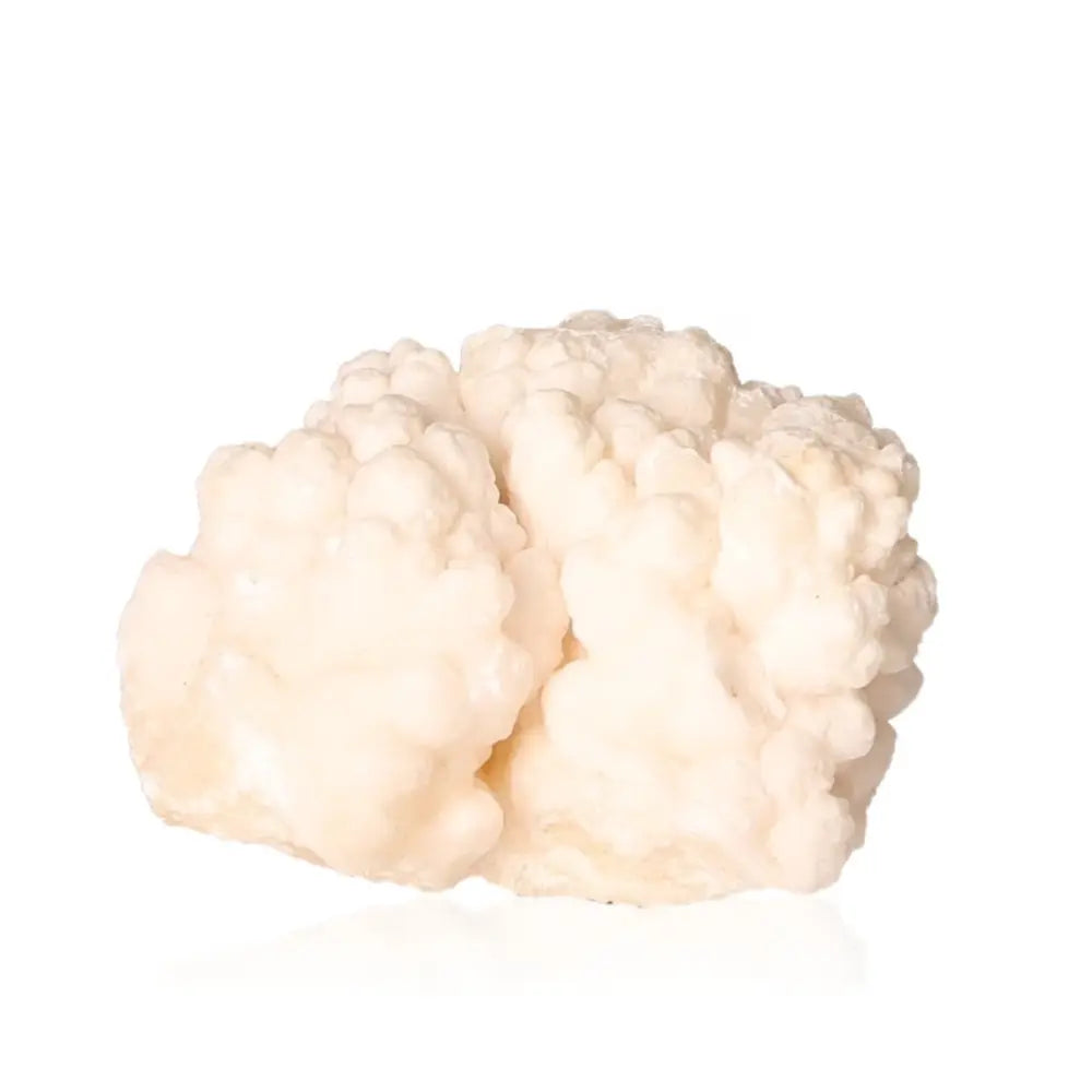 Ighoud Calcite Druze from Morocco, emphasizing grounding energy and transformation with warm earthy tones.