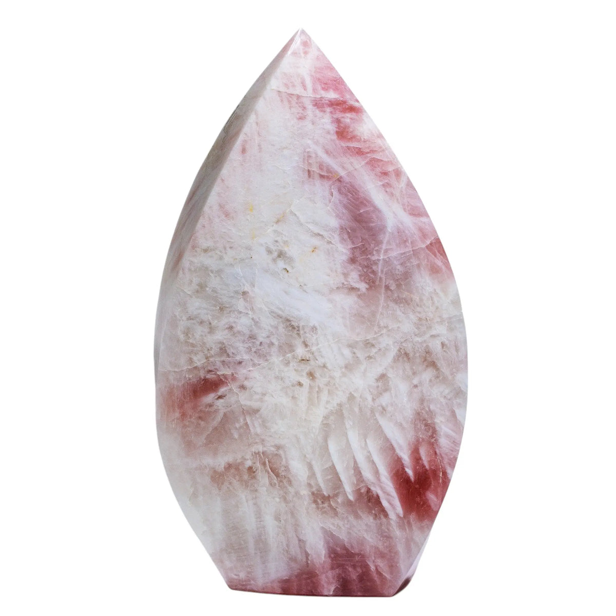 Polished rose quartz specimen with unique patterns, ideal for collectors and crystal enthusiasts.