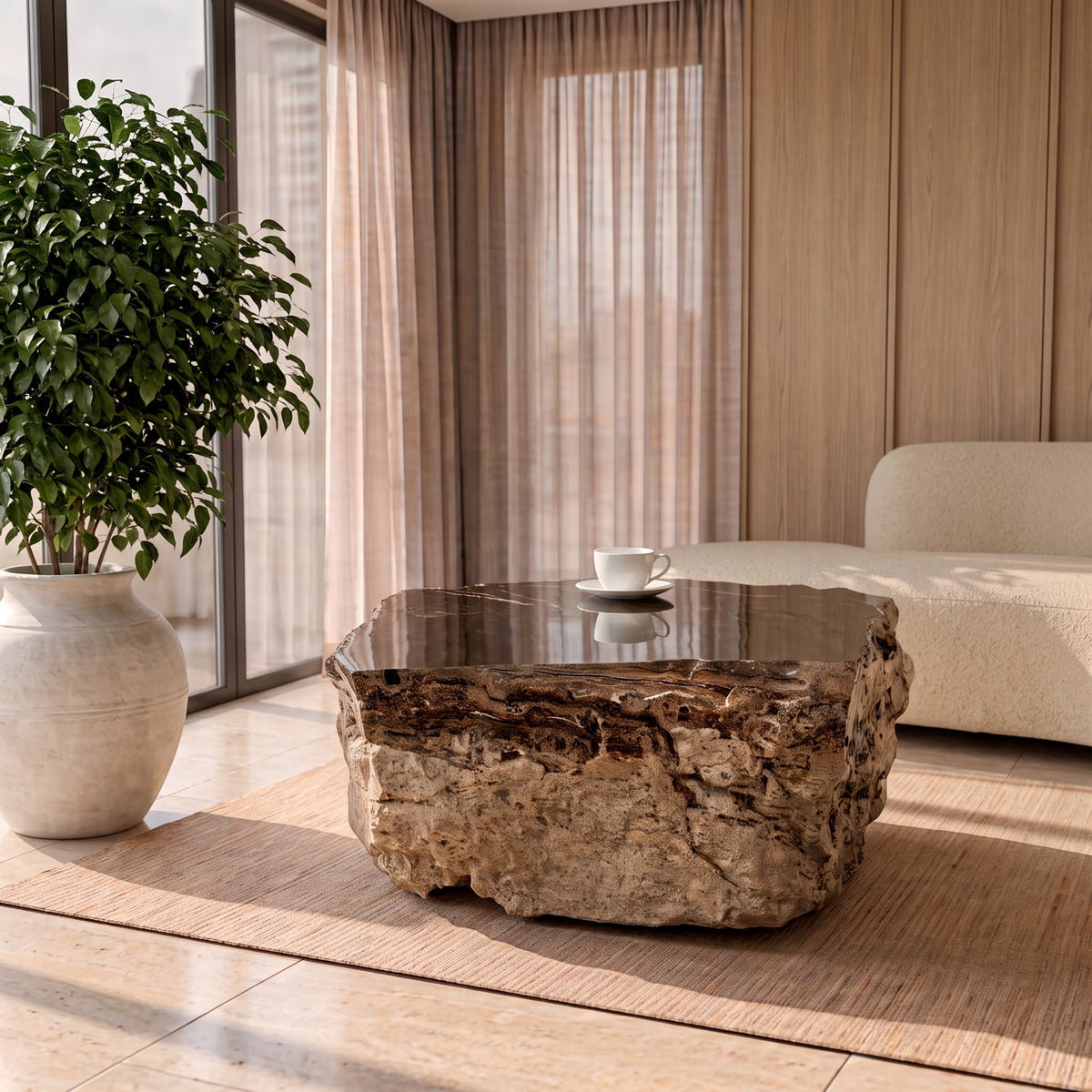 Coffee table in onyx 1350 × 1000 × 440 mm