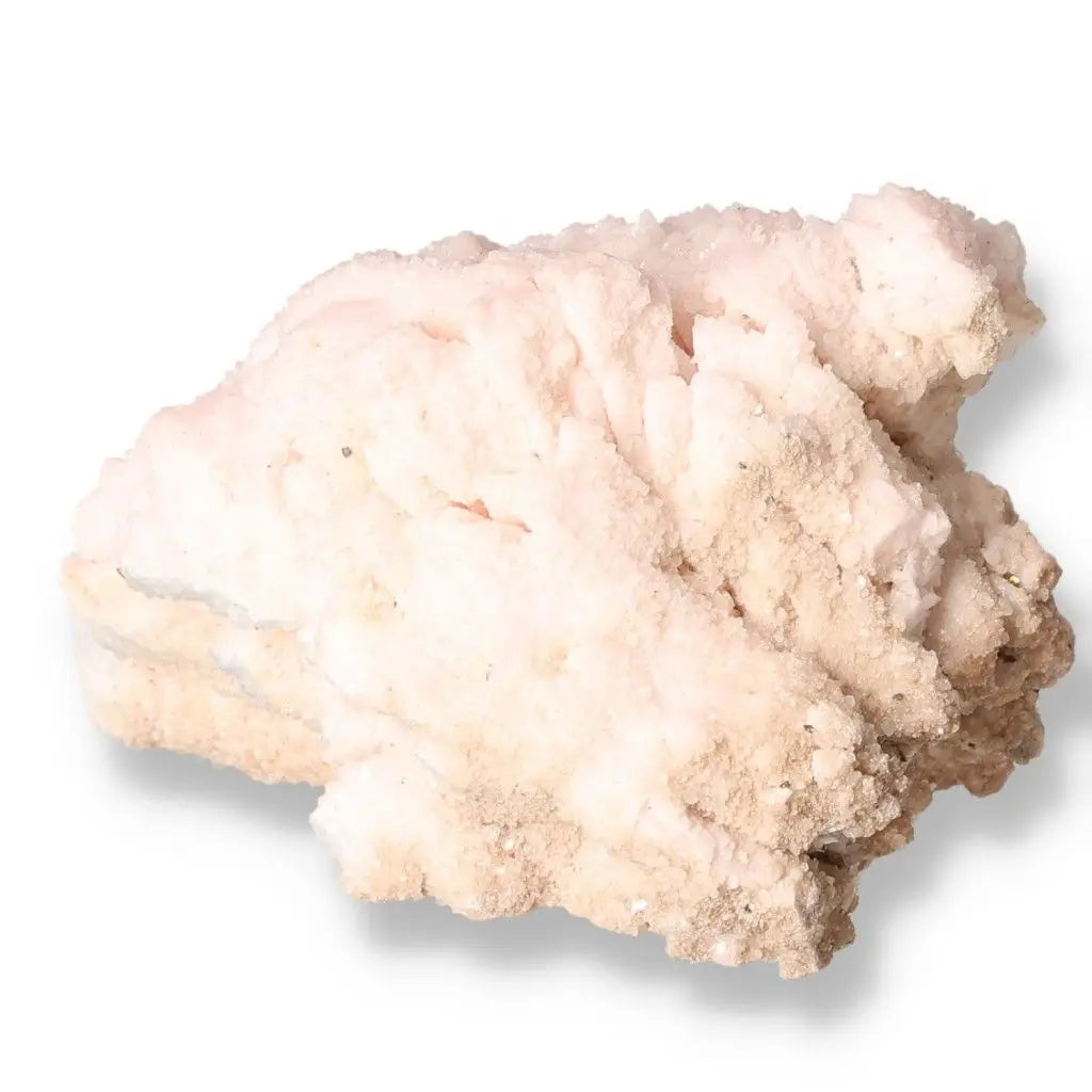 Delicate pink Kutnahorite stone from Sylvia Crystals, ideal for emotional healing and heart chakra connection.