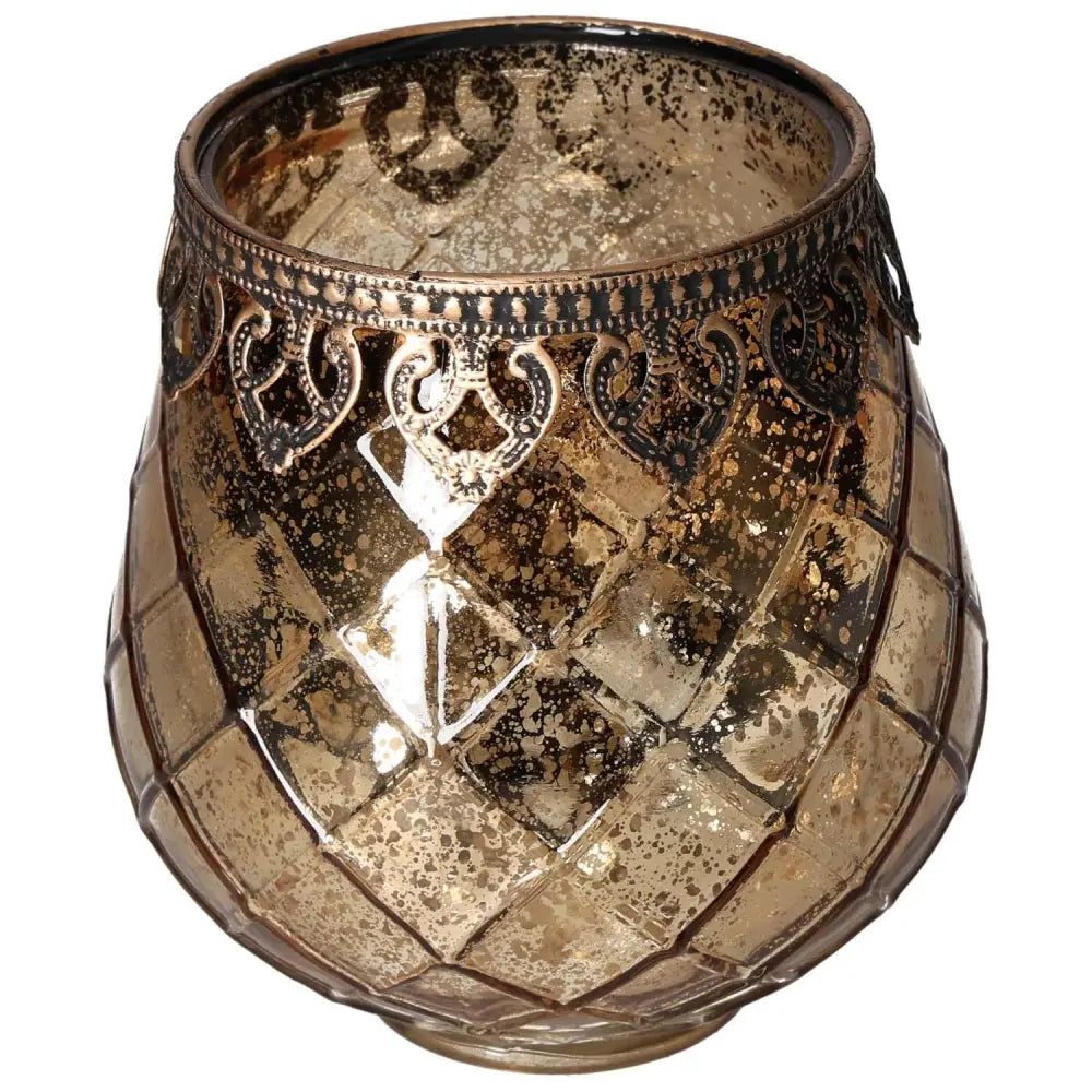 Lantern with Metal Rim featuring intricate design, adding elegance to any indoor or outdoor setting from Sylvia Crystals.