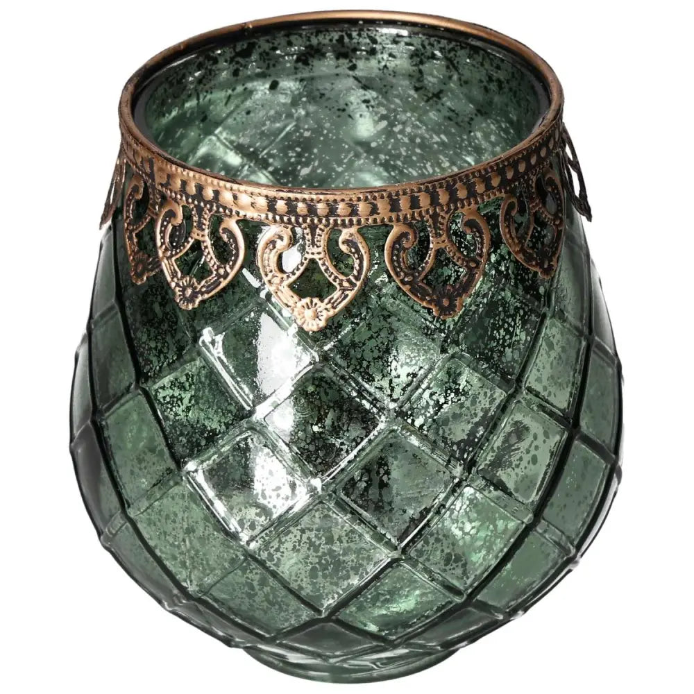 Lantern with metal rim featuring elegant crystal design by Sylvia Crystals, showcasing luxury and refined taste.
