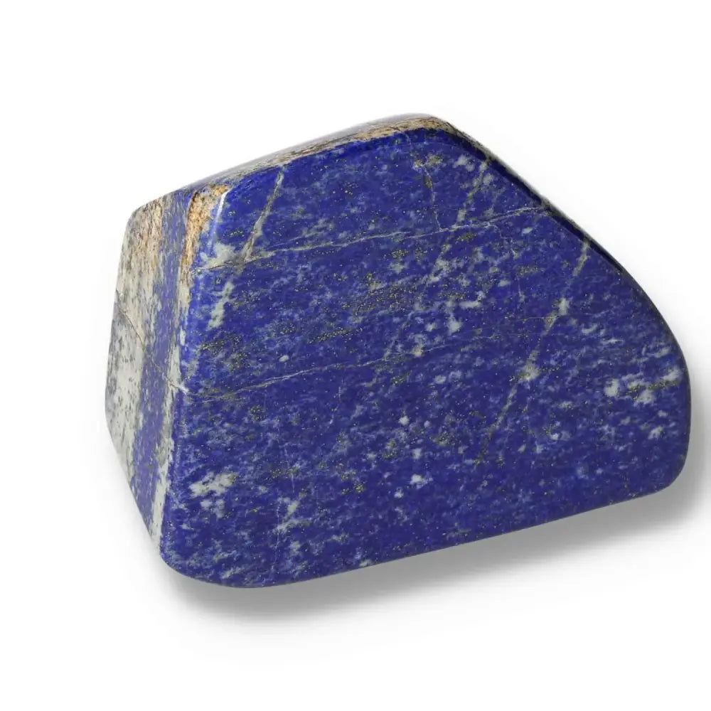 Lapis Lazuli Freeform with deep blue hues and golden pyrite flecks, ideal for crystal collection or home décor enhancement.