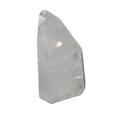 Lemurian Quartz Obelisk on black background, highlighting the crystal's clarity and elegance, part of Sylvia Crystals' luxury collection.