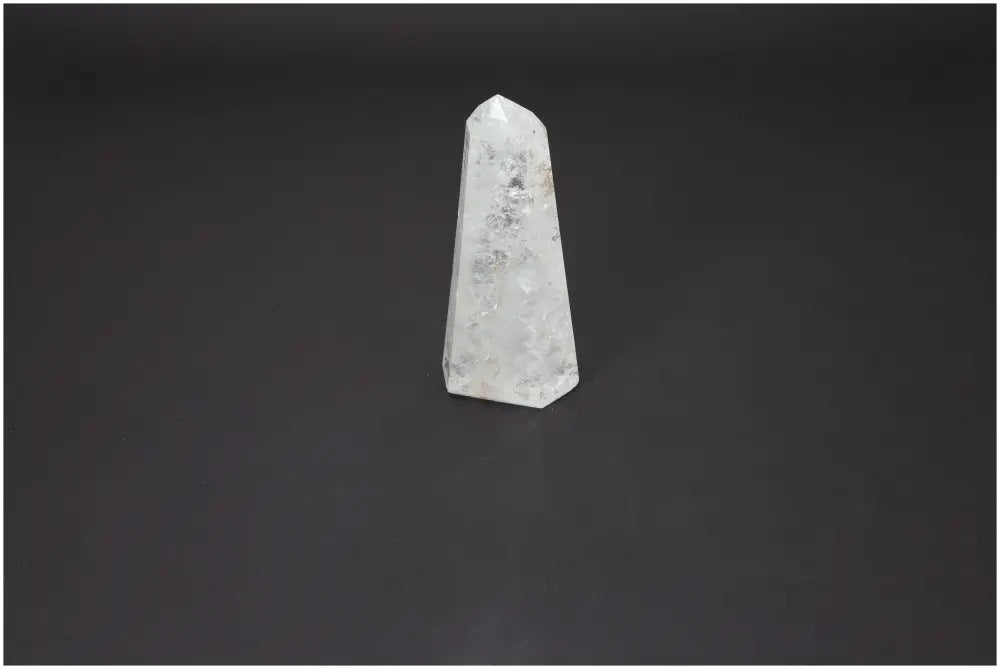 Lemurian Quartz Obelisk from Sylvia Crystals, premium clear quartz crystal for spiritual advancement and energy purification.
