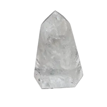 Lemurian Quartz Obelisk on black background, showcasing its unique crystal structure and spiritual energy properties.
