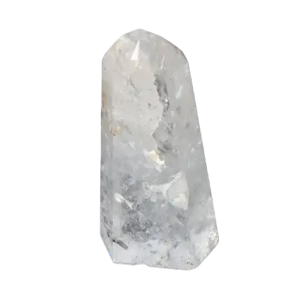 Lemurian Quartz Obelisk reflecting light, known for its chakra alignment and spiritual energy properties, enhancing energetic balance.