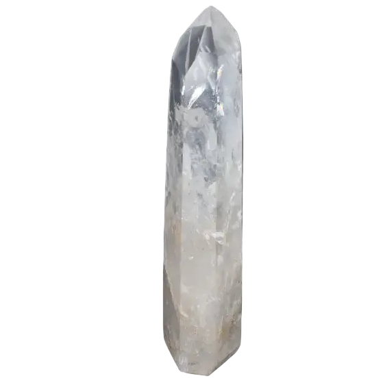 Lemurian Quartz Obelisk on black background, ideal for energy amplification and personal growth in crystal healing practices.