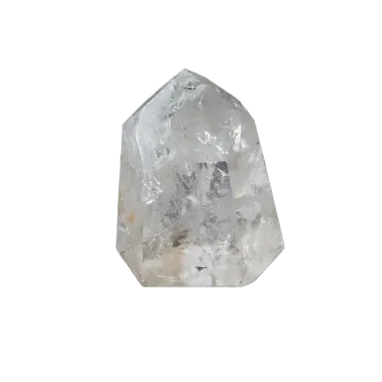 Lemurian Quartz Obelisk crystal on a dark background, known for clarity and healing energy.