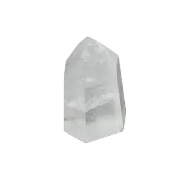 Lemurian Quartz Obelisk on black background, a hand-selected clear crystal known for clarity and energy amplification.