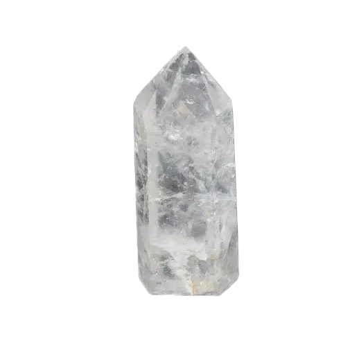 Lemurian Quartz Obelisk on black background, a powerful Clear Quartz crystal for clarity, balance, and personal growth.