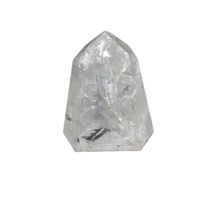 Lemurian Quartz Obelisk on black background, promoting clarity and balance. Ethically sourced, hand-selected Clear Quartz crystal.