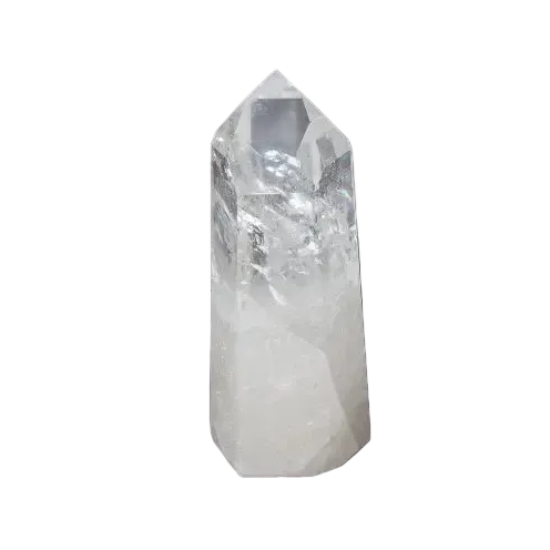 Lemurian Quartz Obelisk crystal on black background, known as a "Master Healer," for clarity, balance, and personal growth.