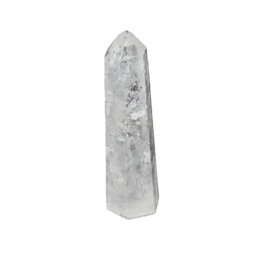 Lemurian Quartz Obelisk on a dark background, representing clarity and balance, known as the Master Healer in crystal therapy.