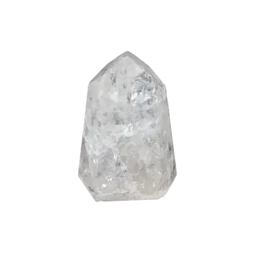 Lemurian Quartz Obelisk crystal against a dark background, known for its clarity-enhancing and energy-amplifying properties.