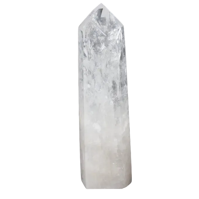 Lemurian Quartz Obelisk crystal on black background, known as the "Master Healer," amplifying energy and promoting balance.