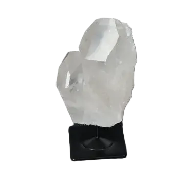 Lemurian Quartz on metal stand, perfect for energy purification and harmonizing negative vibrations, ideal for home and office.
