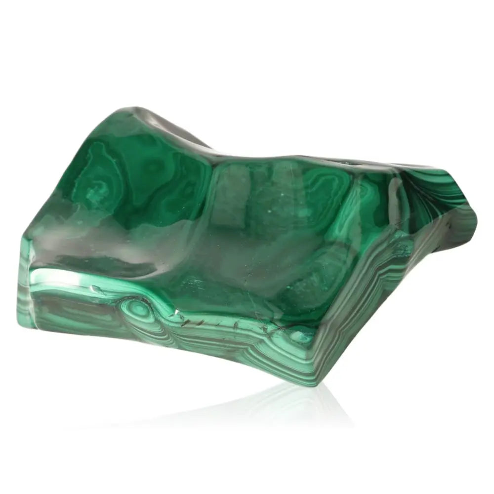 Vibrant green Malachite gemstone with soothing energy for balance and serenity, perfect for life's transitions and nurturing nature.
