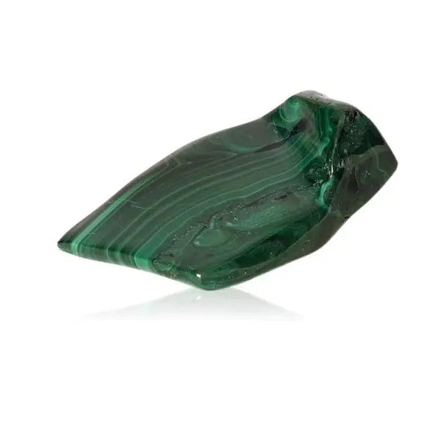 Vibrant green malachite stone with enchanting patterns, symbolizing courage and hope on a soothing journey.