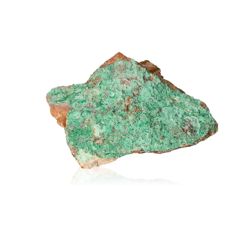 Vibrant green Malachite druzy rock showcasing natural patterns and texture, known for inducing courage and positive energy.