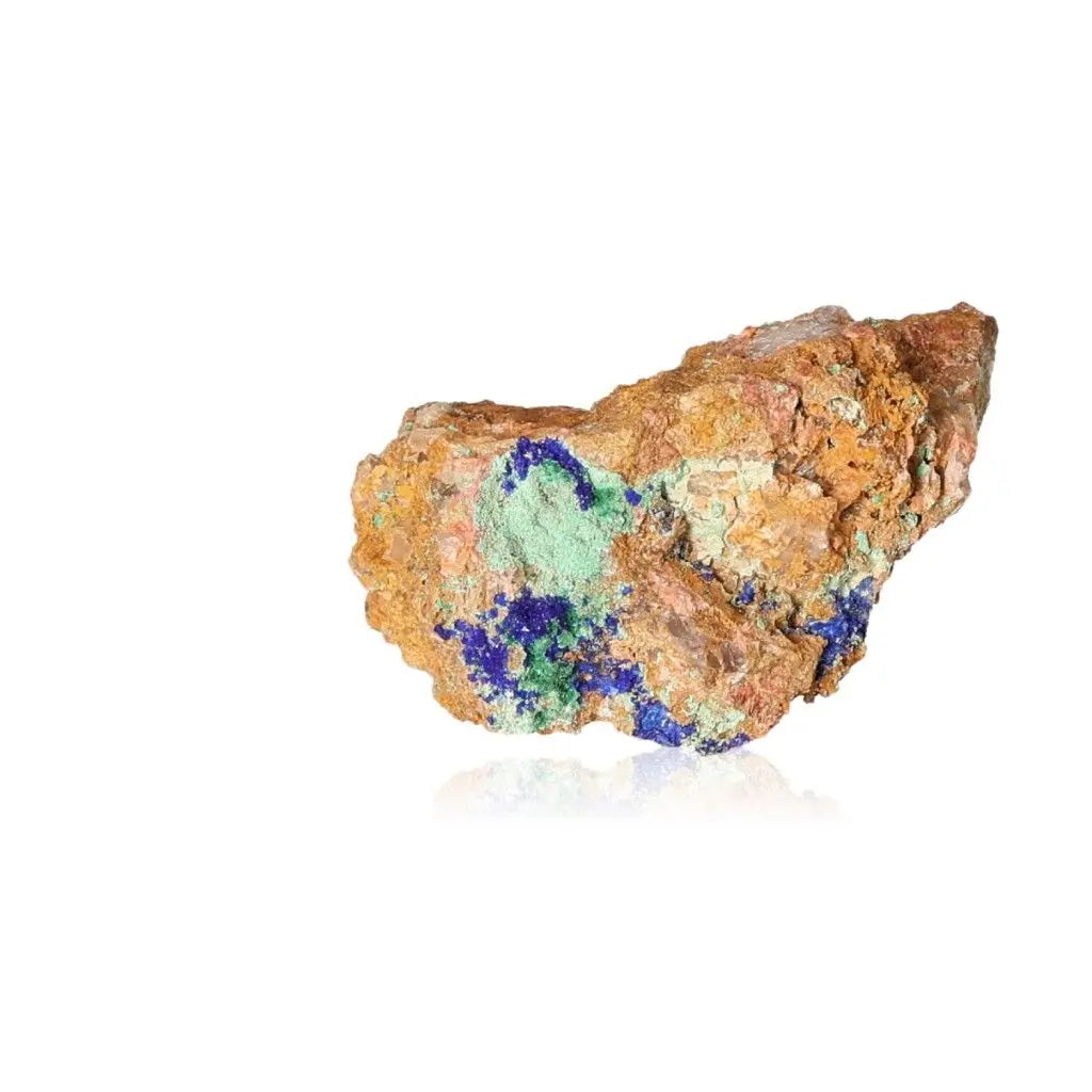 Malachite with Azurite stone showcasing vibrant green and deep blue hues, embodying nature's tranquility and offering courage and hope.