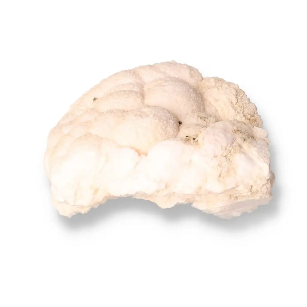 Mangano Calcite stone with soft pink hues, symbolizing love, compassion, and emotional healing, known as the "Stone of Forgiveness."