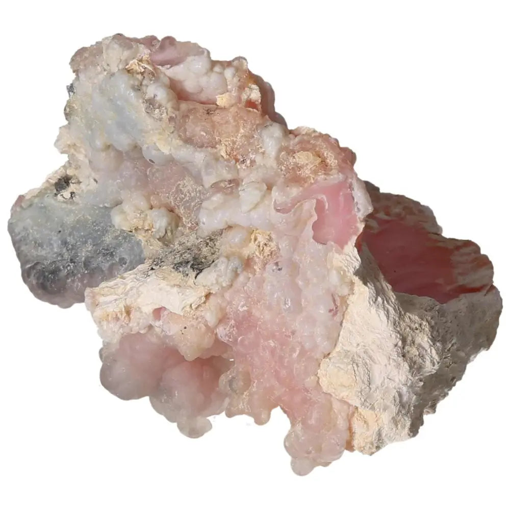 Mangano Calcite stone radiating soft pink hues, known for its heart-healing, emotional release, and inner peace properties.