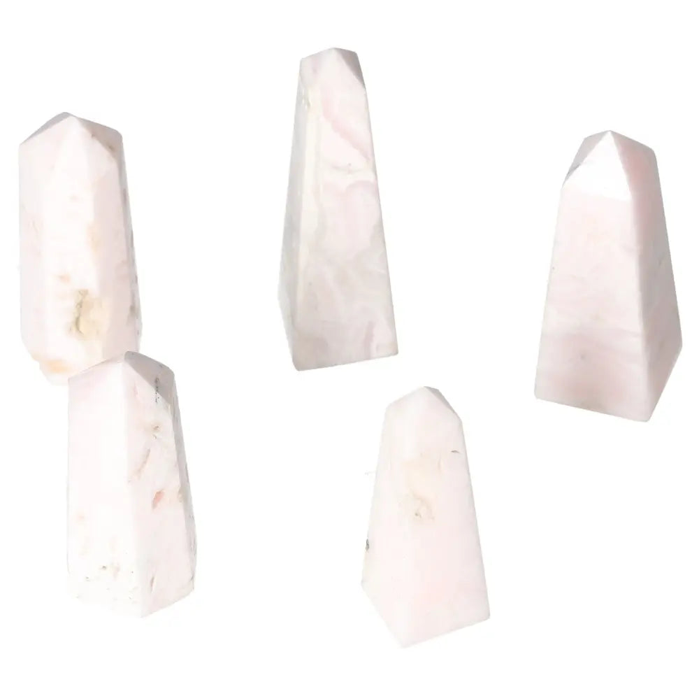 Five Manganocalcite towers for healing, creativity, and peace enhancement. Ideal for boosting productivity and clearing negative energy.