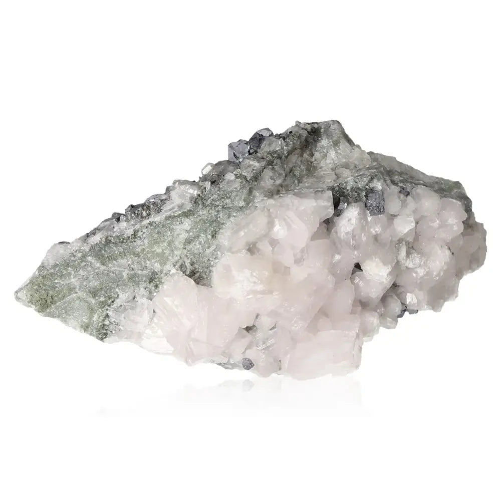 Exquisite Manganocalcite with Galena crystal, showcasing pink hues and unique mineral blend, perfect for crystal collectors.