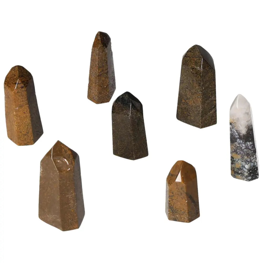 Mini Point Mahogany Obsidian crystals with protective aura properties, designed for absorbing negative energy and enhancing spiritual protection.