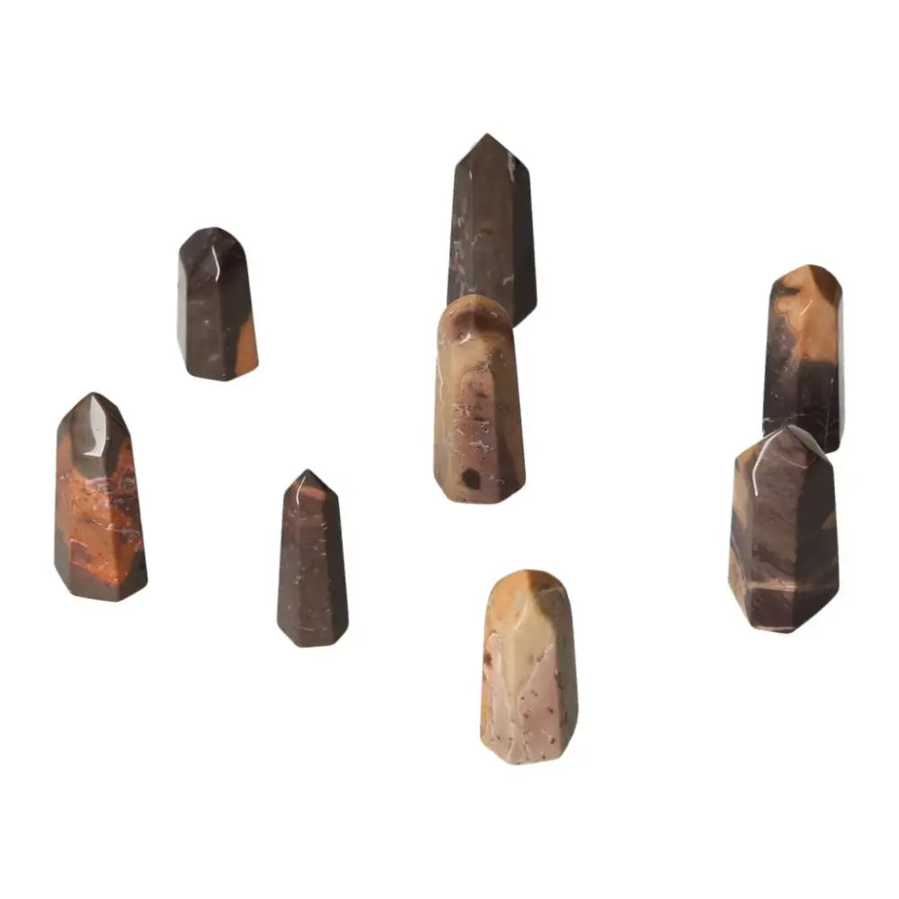 Mini Point Tiger Jasper crystals for stress relief, peace, and balance. Enhance well-being with positive energy and inner strength.