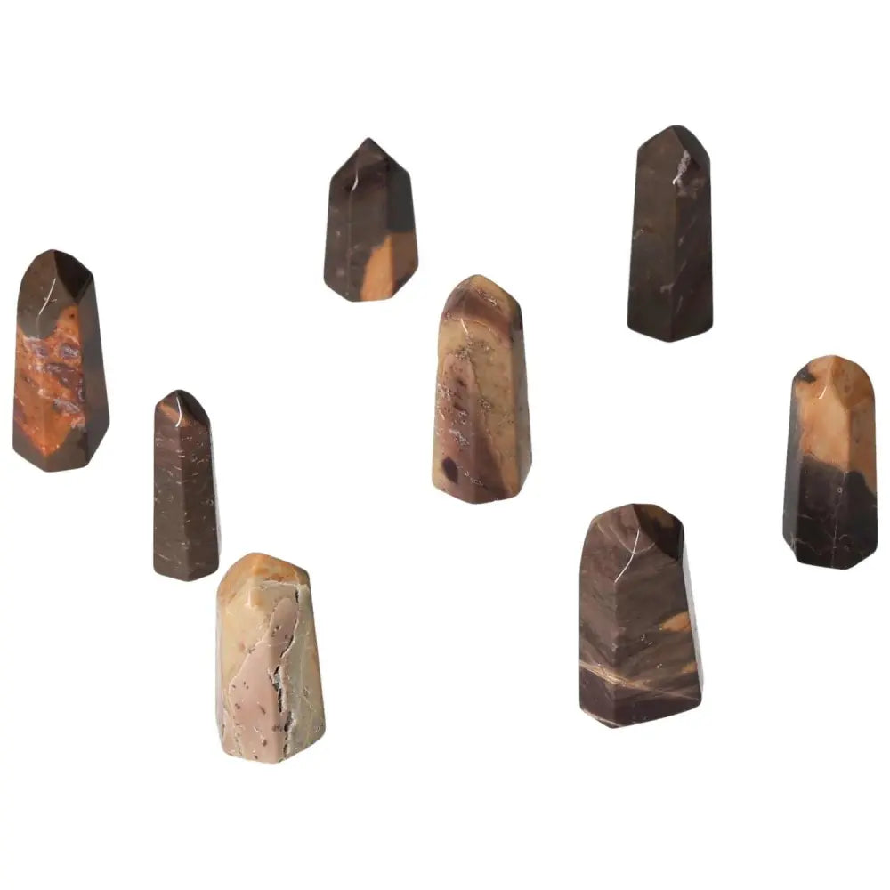 Mini Point Tiger Jasper stones for harmony, balance, and stress reduction, enhancing well-being and inner strength.