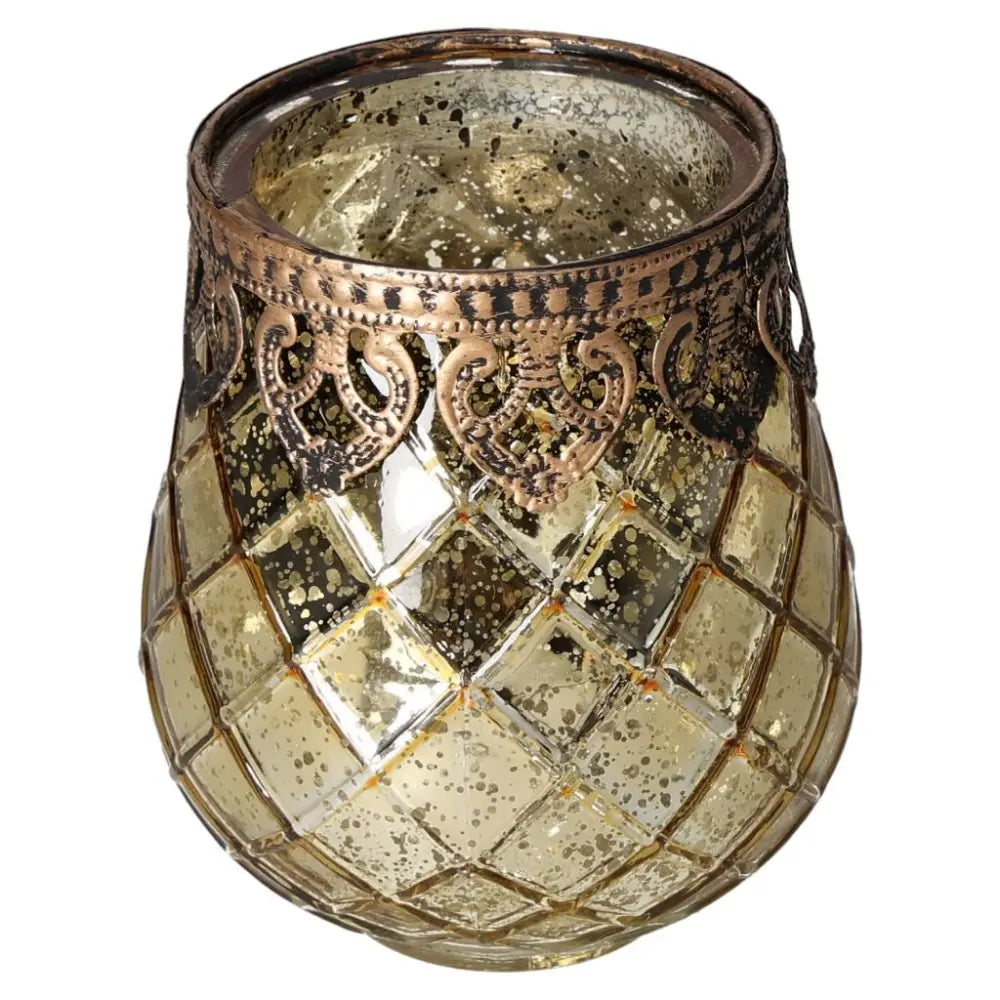 Moroccan Style Lantern with intricate metalwork and crystal design, perfect for adding elegance and spirituality to any space.