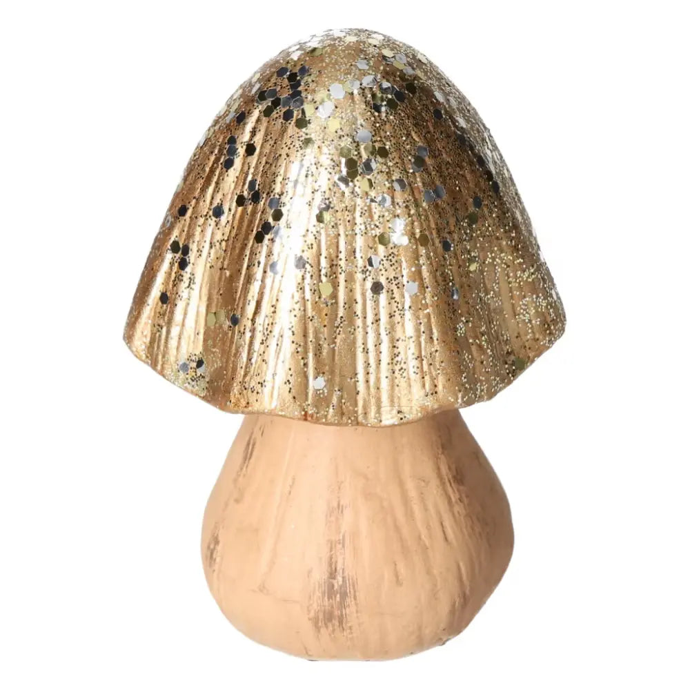 Gold ceramic mushroom by Sylvia Crystals, a premium decorative piece with timeless elegance, handcrafted for conscious living.
