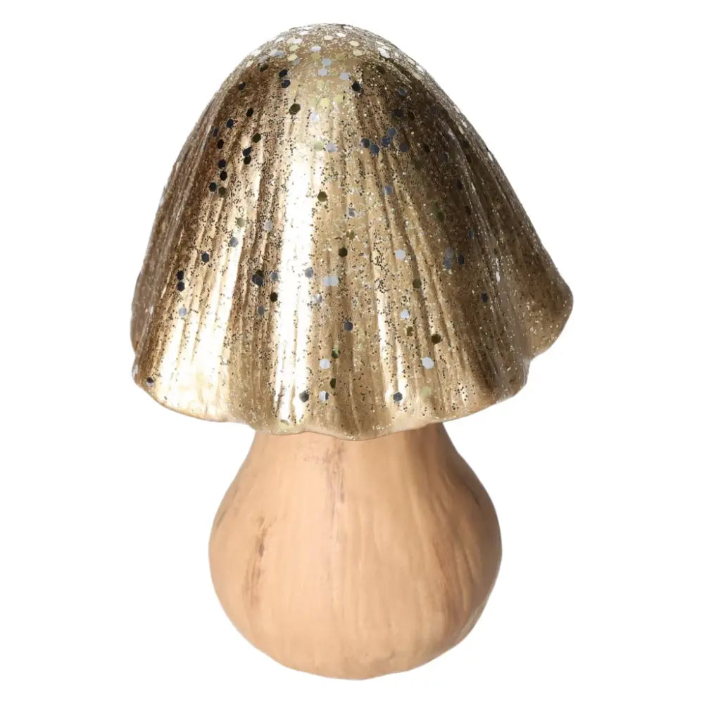 Elegant ceramic gold mushroom sculpture by Sylvia Crystals, featuring luxury design and refined craftsmanship.