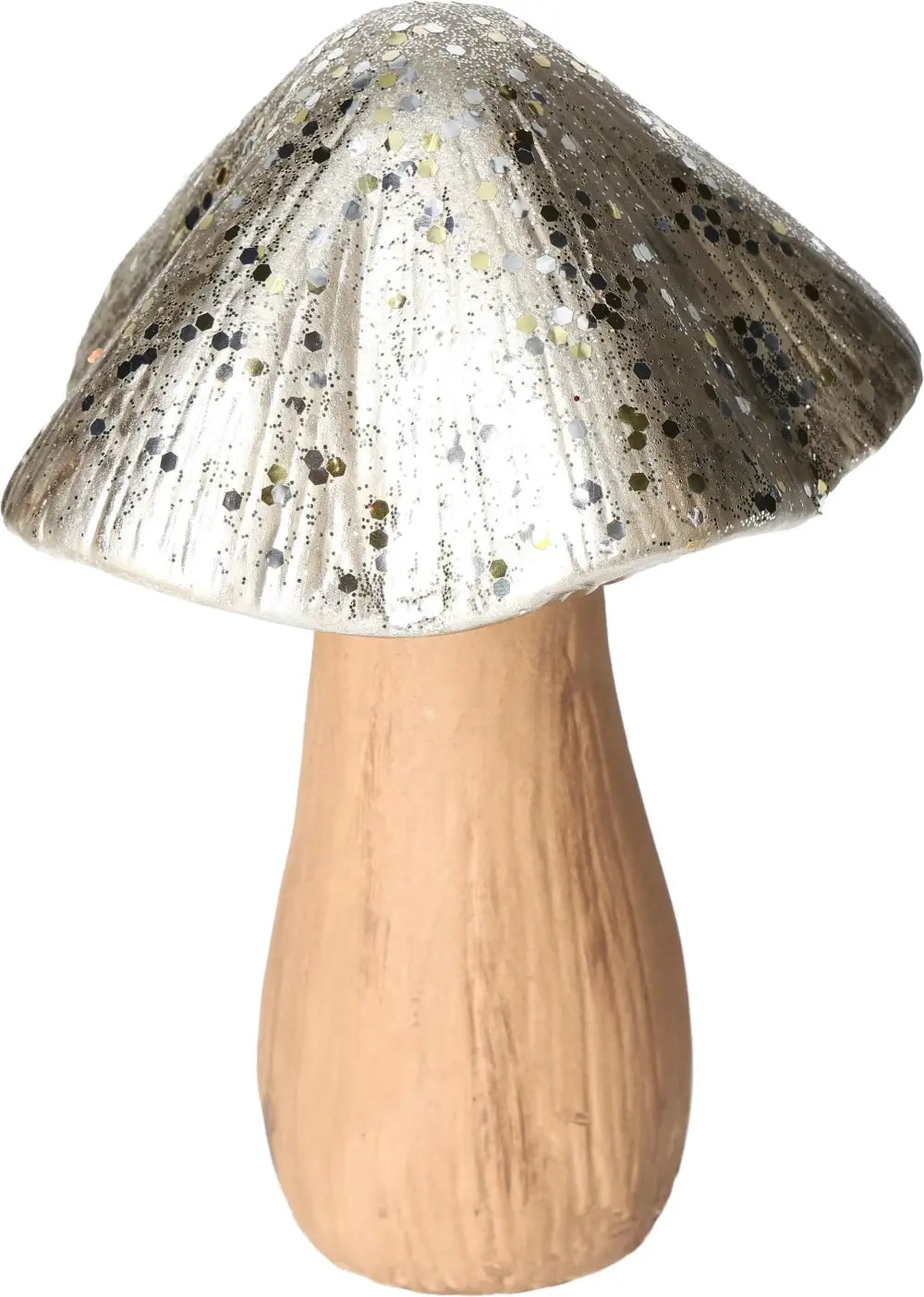 Silver ceramic mushroom ornament by Sylvia Crystals, blending beauty and spirituality for conscious luxury.