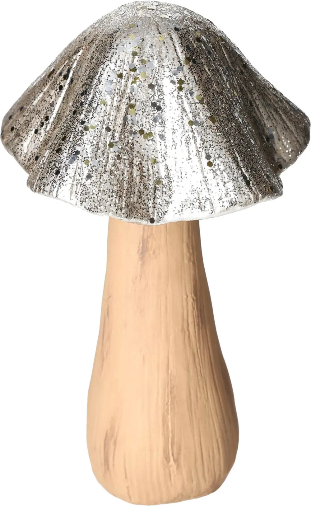 Ceramic silver mushroom ornament with textured cap, showcasing luxury home decor elegance.