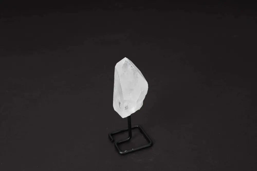 Natural Clear Quartz Point on Black Stand for Amplifying Energy and Clarity