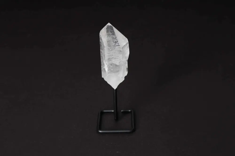Natural Clear Quartz Point on Modern Stand for Amplification and Clarity